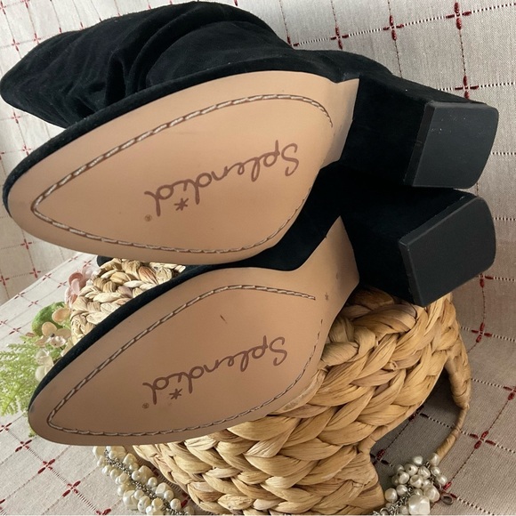 Splendid “Phyllis” Black Suede Slouchy Boots Mid Calf Slouch Heeled Boot Sz 6 - Picture 5 of 7